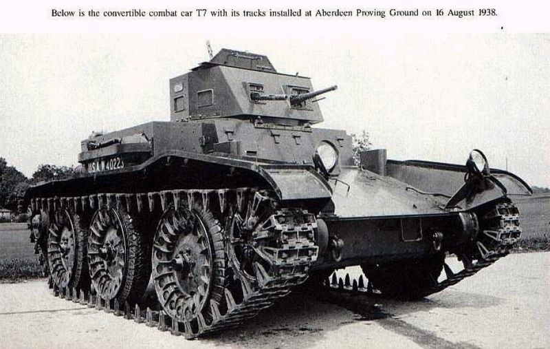 Convertible Combat Car T7. An early attempt in 1937-38 to develop a convertible tank in the idea first approached by Walter Christie in 1928-29.